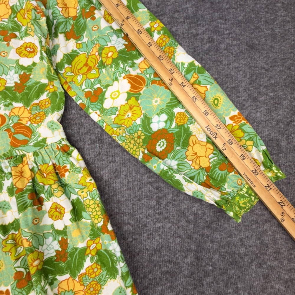 D'Ascoli Green Floral Cotton Hand Woven Mini Dress Womens Medium Boho Tassel Tie - Picture 6 of 9
